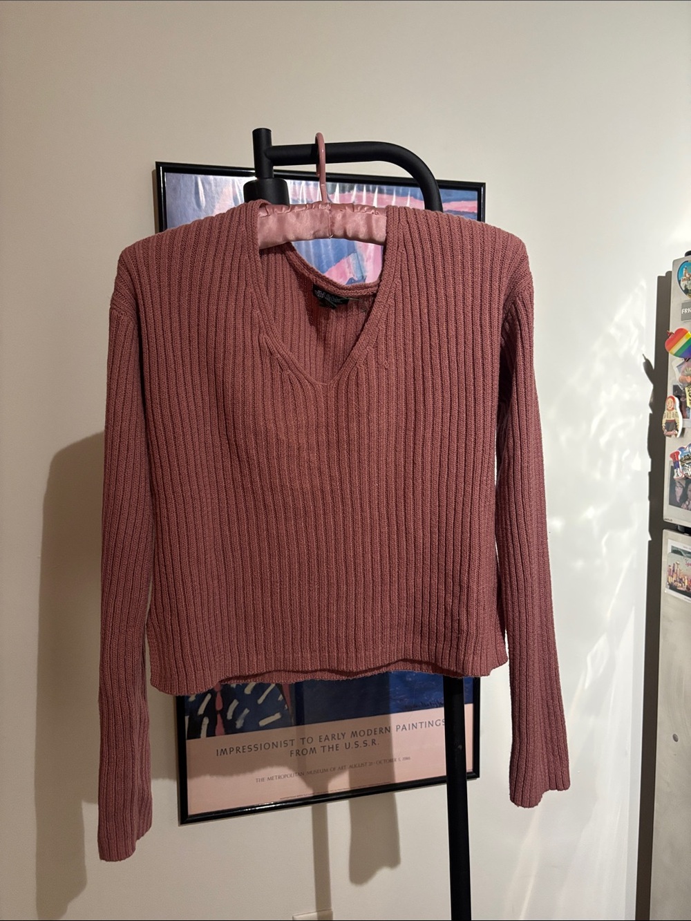 wild fable Ribbed V-Neck Sweater in Dusty Rose